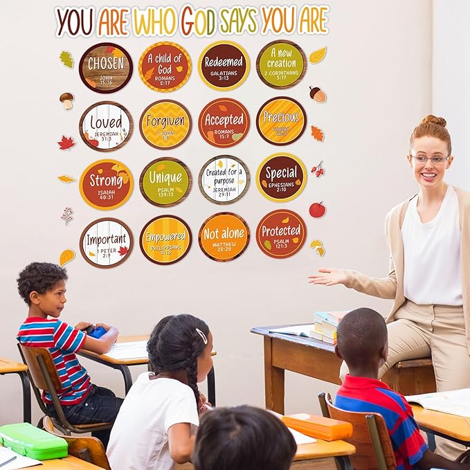 Christian Bulletin Board Decorations Set Motivational Quote Cutout God Says You are Thanksgiving Day Classroom Wall Decorations Fall Plaid Bulletin Board Set for Sunday School Home Church Supplies