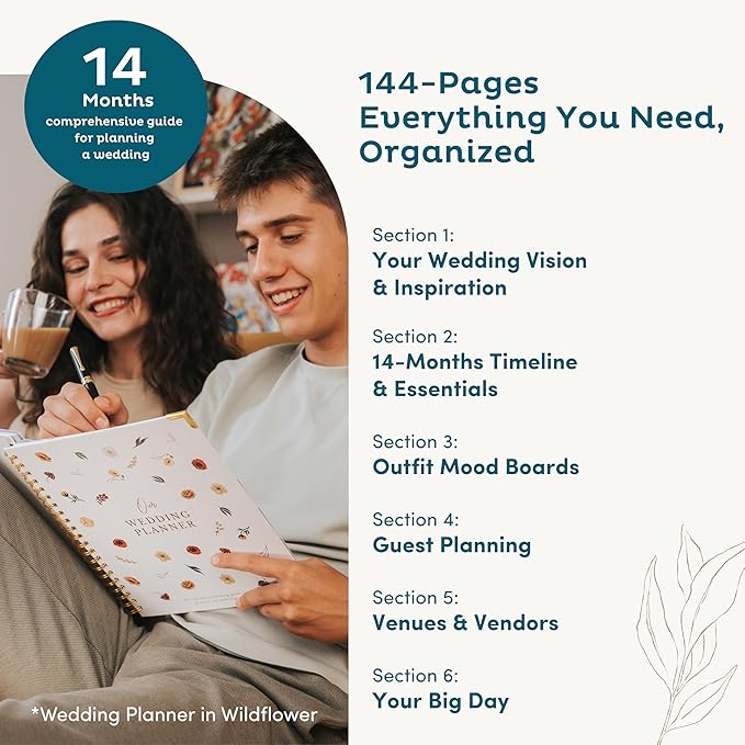 Timeless Premium Wedding Planner Book and Organizer – Timeless Premium Wedding Planner Book and Organizer – Wedding Planning Book, Comprehensive Keepsake & Countdown Binder, Perfect Engagement Gift for Women, 11" x 9" (Wildflower)