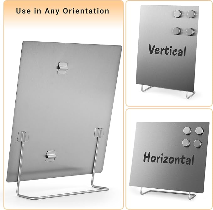 Large Magnetic Bulletin Board – Dry Erase Memo Board with Stand – Metal Easel for Magnet Display – 12x10 Inches + 4 Magnets