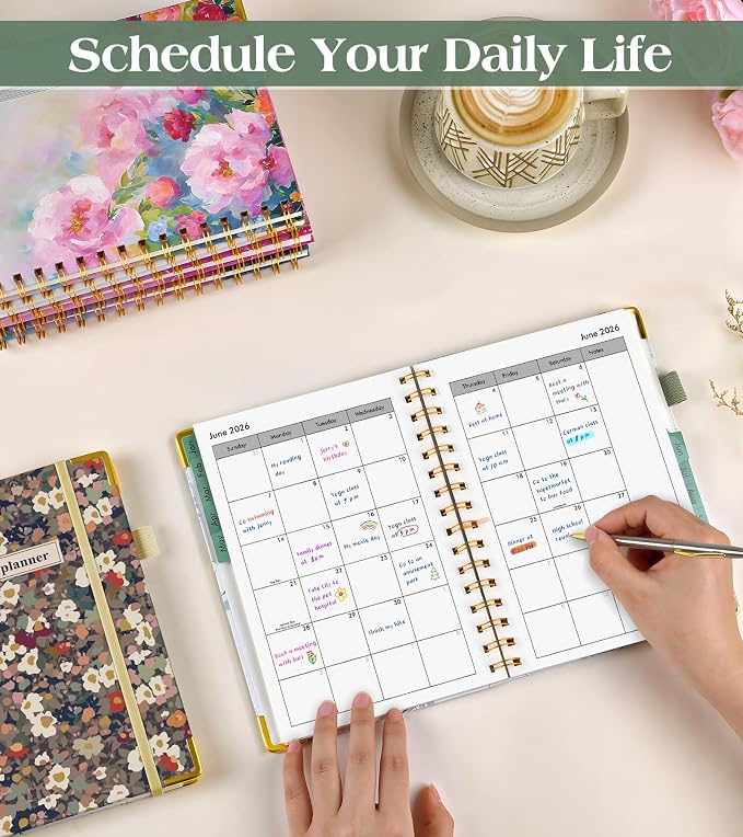 2026 Planner, Hardcover Weekly and Monthly Planner for Women, January 2026 - December 2026, Spiral Yearly Agenda Organizer Book 2026 with Tabs, Daily Calendar Planners for School Work Home, A5 (5.75" x 8.38"), Petals