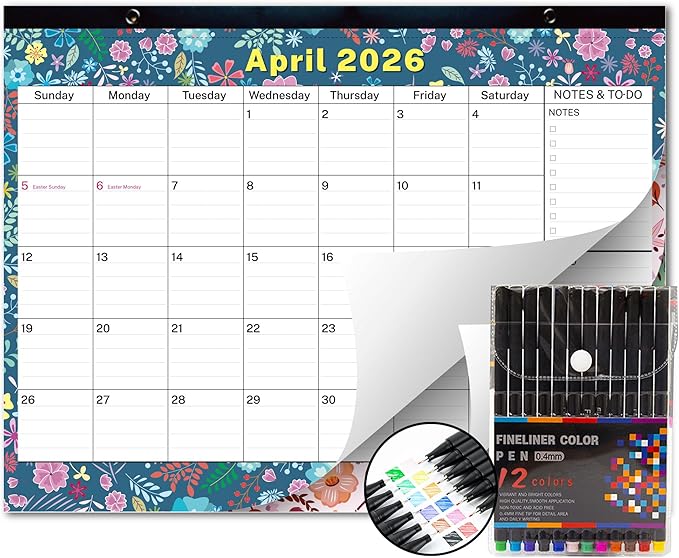 January 2026 to June 2027 Desk Calendar 2026-2027, Large Monthly 18 Months Academic Planner 17.3" x 13.2'' Floral Design with Magnets for Fridge by FFN