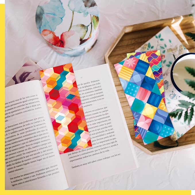 120 PCS Creative Optical Bookmarks, 30 Designs Double-Sided Printing Paper Bookmarks with PET Film, Bright-colored Page Markers for Kids, Students, Adults, Book Lovers, Stationery Supplies (2.4”x6.1”)