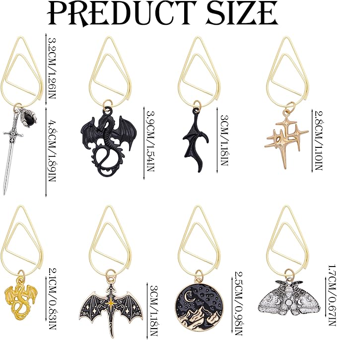 Fantasy Dragon Sward Bookmark - 8 PCs Cool Acotar Fourth Wing Paperclip Book Marks Personalized Charm Page Markers Gifts Reading Lovers Novel Fans Women Men Boy Student School Accessories
