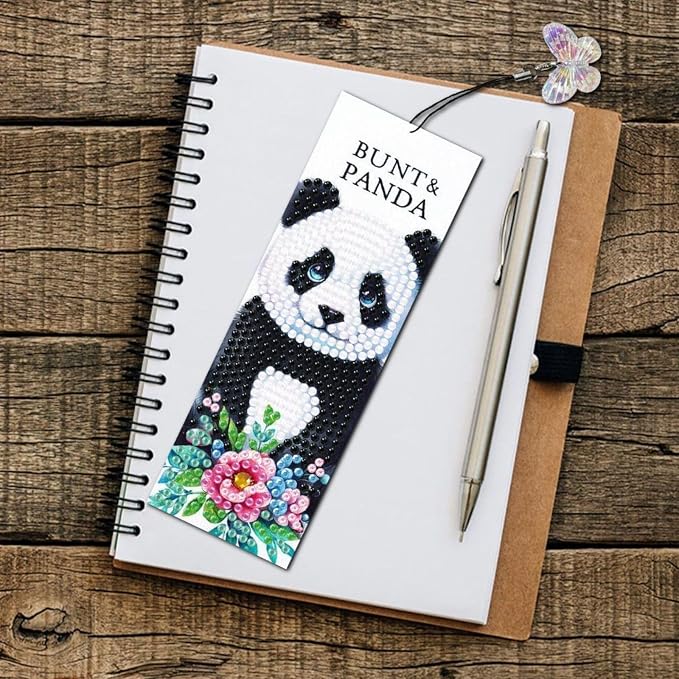 ARTopet 3Pcs DIY Diamond Art Painting Bookmarks with Colorful Butterfly Pendant PET Bookmark Ornament Double Sided Pattern Single Sided Diamond Book Marker Clip Gifts Tags-Panda