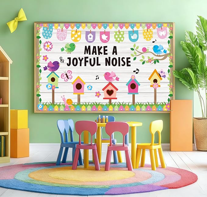 Spring Bulletin Board Decorations Spring Classroom Make A Joyful Noise Spring Bulletin Board Set Spring Birds Flowers Cutouts for Teacher School Office Chalkboard Wall Library Window Home Decor