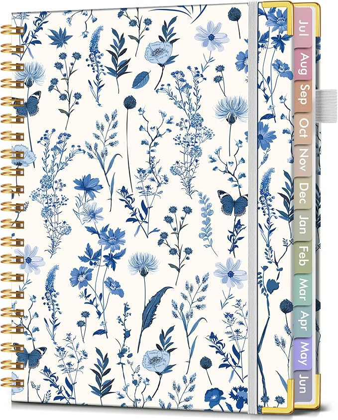 Academic Planner 2026-2027, Hardcover Weekly and Monthly Calendar Planner from July 2026 - June 2027, Daily Agenda Planners with Tabs, College School Organizer for Student Teacher, A4 (8.5" x 11"), Blue Floral