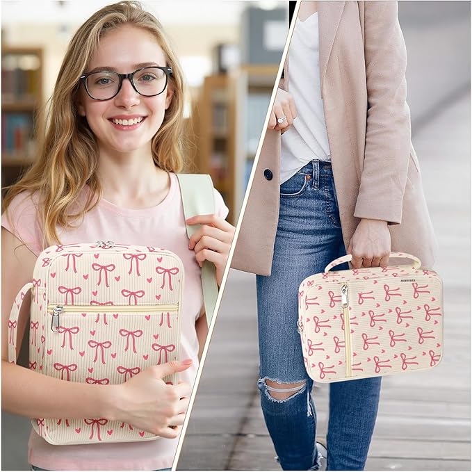 WOBAGMEN Bible Cover Case for Women,Cordoury Bible Cover with Handle,Pink Bow Bible Book Cover,Carrying Case Bible Protective Christian Gift(Pink Bow, L)