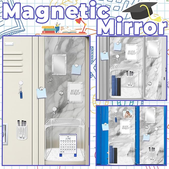 Denylo pro White Magnetic Locker Marble Theme Accessories Kit Include Back to School Essentials for Back to School Decorations Office Supplies
