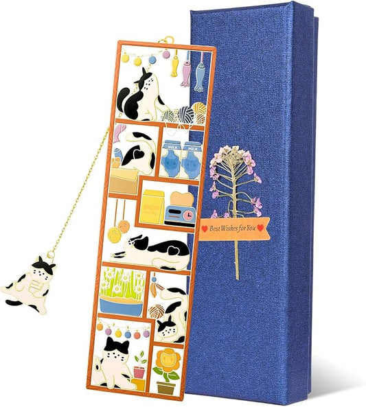 Funny Cat Bookmarks, Cat Metal Bookmark with Gift Box, Personalized Book Marks for Women, Reading, Book Maker Gifts for Mom, Friends, Dad, Teachers, Cat Lover, Book Lover, Graduation