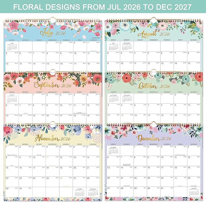 Calendar 2026-2027 - Wall Calendar 2026-2027, JUL 2026 - Dec 2027, 15" x 11.5", 18 Months Hanging Monthly Calendar, 26-27 Calendar with Spiral Bound, Julian Dates, Thick Paper Perfect for Home Office Organizing