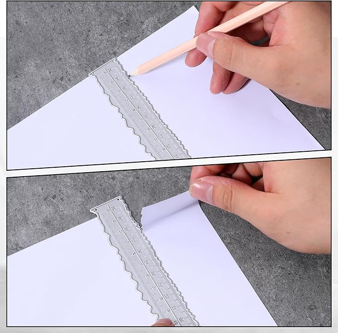 2 Pcs Deckle Edge Ruler 8.4 Inch Irregular Edge Ruler Metal Craft Die Cuts Measurements Embossing Cutting Paper Rulers Decorative Wavy Measuring Tool Paper Tearing Rulers for Card Making