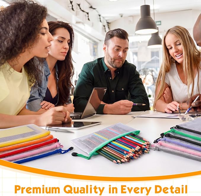 Handepo 1000 Pieces A6 Mesh Zipper Pouch Bulk, Pencil Storage Pouch Mesh Cosmetics Bag Waterproof Reusable Plastic File Folder Case for School Office Travel Supplies Organization, 10 Colors