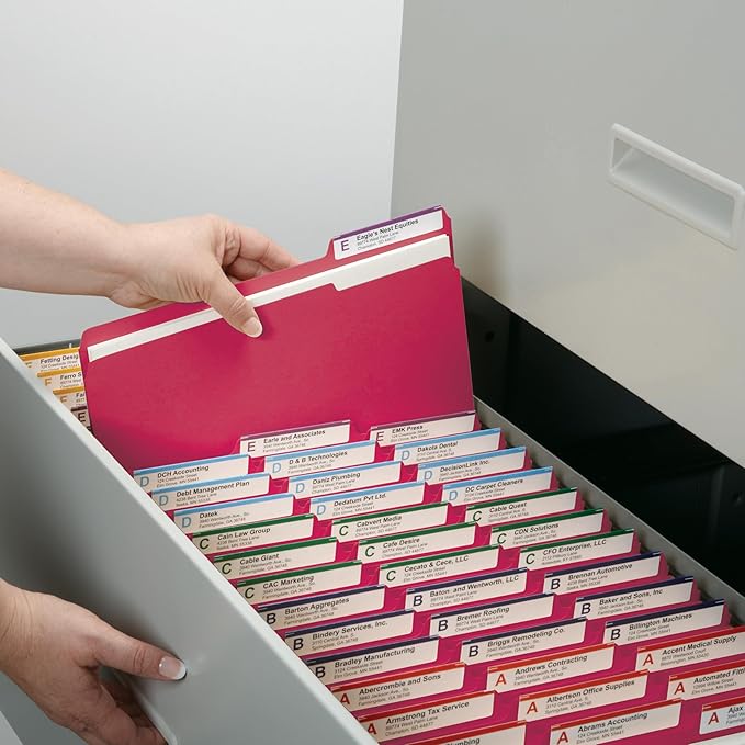 Smead File Folder,1/3-Cut Tab,Assorted Positions,Letter Size,Red,Value Filing Products,100 per Box,(Pack of 5)