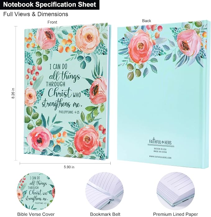 Faithful Hers Bible Covers for Women 2pcs Bible Case Set with Notebook Church Bag Bible Study Book Case with Handle Lightweight Nylon Carrying Bags Christmas Gift