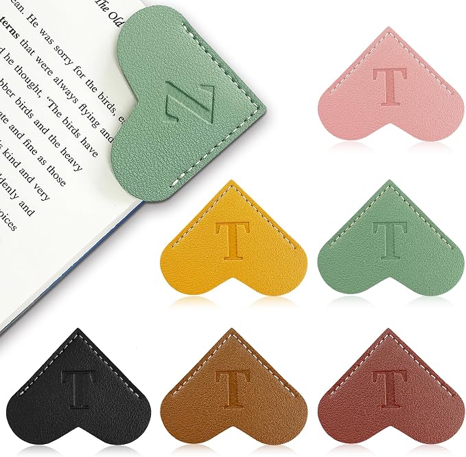 6Pcs Personalized Leather Heart Bookmark with Initial,26 A-Z Letters Cute Corner Book Mark for Reading,Book Page Accessories for Women, Book Lovers, Teachers, Students Gifts