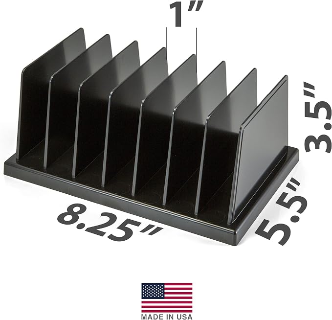 Officemate Medium Standard Sorter, 7 Compartments, Mail Organizer, Charging Station, Electronics Organizer for Multiple Devices, iPhone, iPad, Cell Phone, Kindle, Tablets, Black (21212) (Pack of 4)