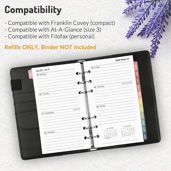 2026 Weekly & Monthly Planner Refills for A6 6-Ring Binders, July 2026 - Jun 2027, Forvencer 6-Hole Punched Planner Inserts with Colorful Monthly Tabs, Pocket Calendar Organizers, 3-3/4" x 6-3/4"