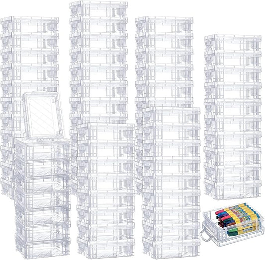 Suzile 70 Pcs Plastic Crayon Box with Lid Clear Crayon Organizer Stackable Storage Containers Bulk Pastel Holder Case for Office School Classroom Supplies Pen Pencil Art Crafts