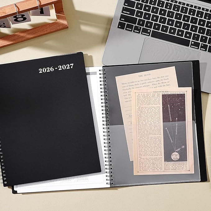 2026-2027 Monthly Planner -Planner 2026-2027, JUL 2026 - DEC 2027 Planner, 18 Monthly Calendar with Tabs & Pocket & Label, Contacts, 9" x 11", Thick Paper, Twin-Wire Binding, Black