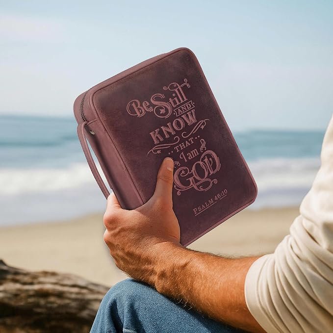 LEATHER VILLAGE Handmade Vintage Leather Embossed Bible Cover for Men & Women - Large Protective Bible Case & Organizer for Church, Travel & Study Christian Religious Antique Bookmark - Fuchsia