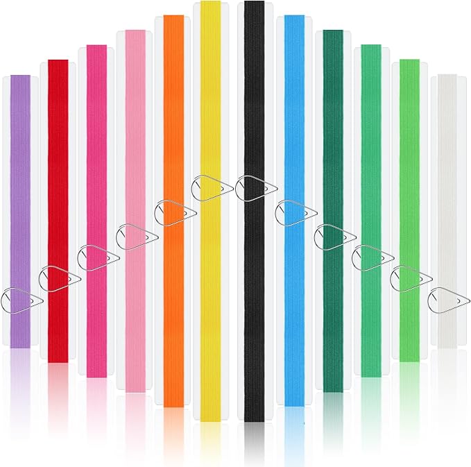 Elastic Bookmarks Set Multi Color Elastic Rope Bands Planner Bookmarks Include 30 Pcs Stainless Steel Teardrop Paper Clips and 12 Pcs Bands for Office School Reader(Bright Color)