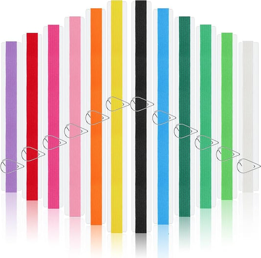 Elastic Bookmarks Set Multi Color Elastic Rope Bands Planner Bookmarks Include 30 Pcs Stainless Steel Teardrop Paper Clips and 12 Pcs Bands for Office School Reader(Bright Color)