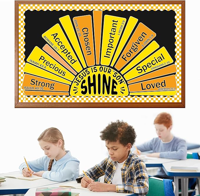 Summer Religious Christian Bulletin Board Decoration Set Summer Shine Classroom Bulletin Board Sun Religious Positive Paper Cutouts for Sunday School Church Wall School Teachers Home Supplies
