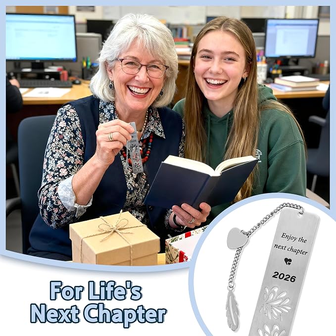 Happy Retirement Gifts 2026, Graduation Bookmark, Enjoy The Next Chapter, Stainless Steel Bookmark for Women Men, Retirement Gifts for Coworker, Teacher Appreciation Gift, Graduation Gifts, Silver