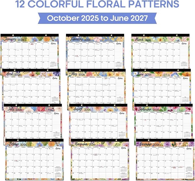 3 Pack of Desk Calendar 2026-2027, 21-Month Calendar Runs Unitl June 2027, Large 17" x 12" Monthly Desktop & Wall Calendar for Home & Office - Botanic Whimsy