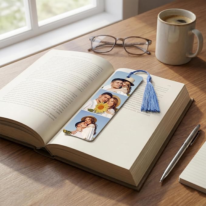 Custom Bookmark - Personalized Metal Bookmarks with Tassel, Customized Photo Color Picture Book Mark Gift for Women Men Readers Kids Book Lover Teacher Classmate Christmas Valentine's Day