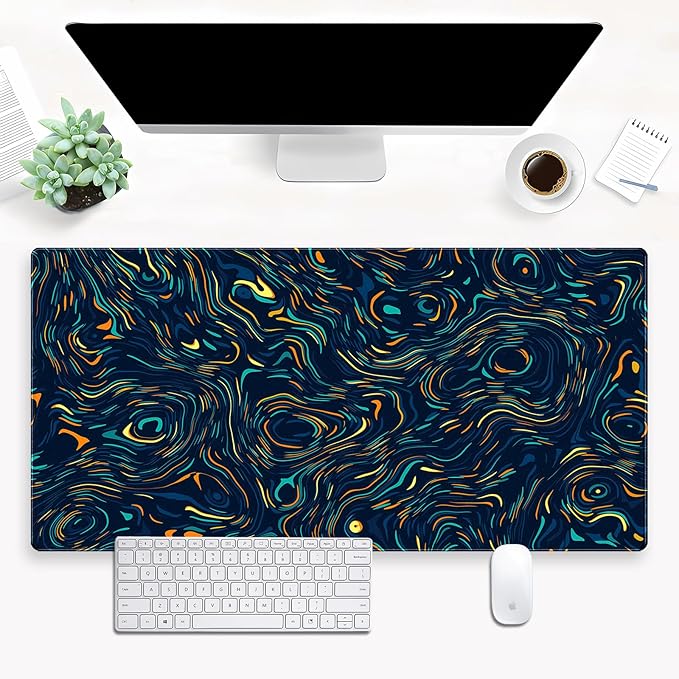Abstract Starry Sky Swirl Gaming Desk Mat, Colorful | XXL Large Mouse Pad, For Keyboard & Mouse, Stitched Edges, 31.5" x 15.7"