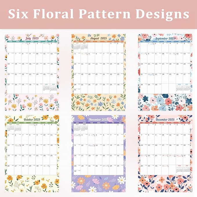 Ospelelf Wall Calendar 2025-2026 Monthly Large Pad Planner with Storage Pocket Protective Cover and Sticker for Family Fridge Office Teacher Student 17" X 22" Ditsy Floral
