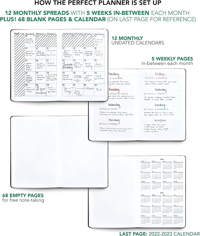 BK UNDATED Yearly Weekly/Monthly Planner 2026-27 Daily Planner Agenda & Personal Organizer to Increase Productivity, Academic Planner w/Sticker Set. A5 (5.8 x 8.3) - Brown Hardcover