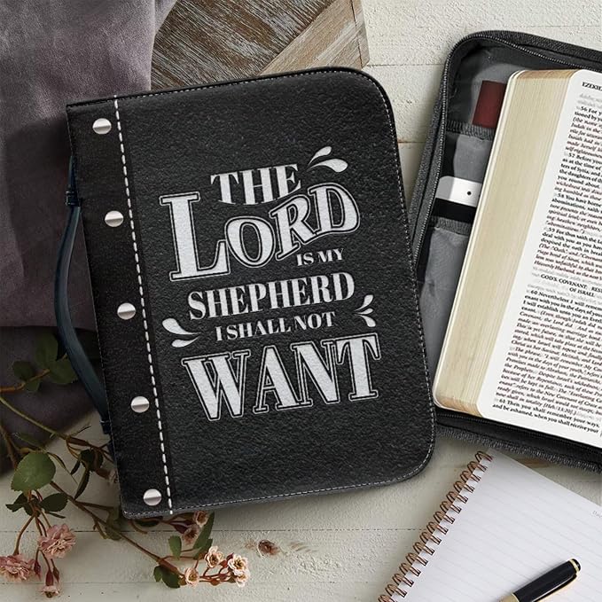 Retro Religious Style Cross Bible Case with Bookmark Waterproof Bible Cover Case for Women Lightweight Bible Bag with Handle Pockets Church Book Bag Black