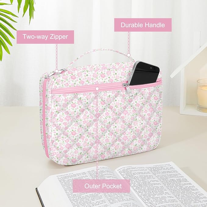Bible Cover Case for Women, Quilted Bible Cover Bag with Handle for Girls, Bible Carrying Case Study Supplies Accessories for Women