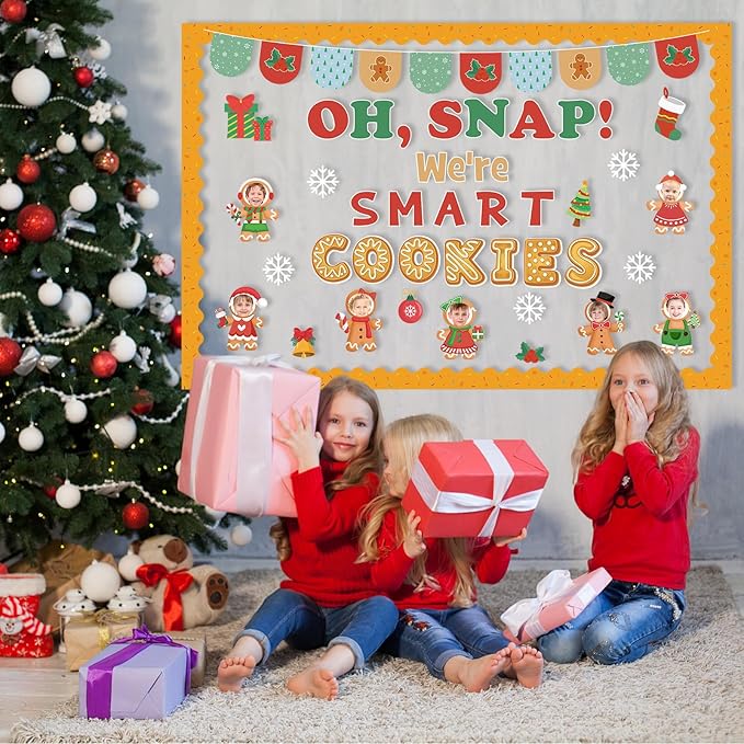 74 Pcs Christmas Gingerbread Bulletin Board Decorations Gingerbread Man Snowflake Cutouts Xmas OH SNAP! We're Smart Cookies Bulletin Board for Classroom Decoration Winter School Wall Decor