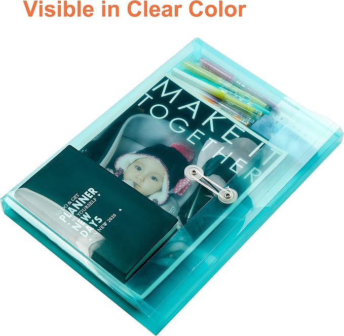 FANWU Plastic Legal Size Envelopes with String Tie Closure, 1-1/4" Expansion, Side Load, Clear File Folders Poly Project Paper Documents Organizer for Office School Home (Assorted Colors -12 P)