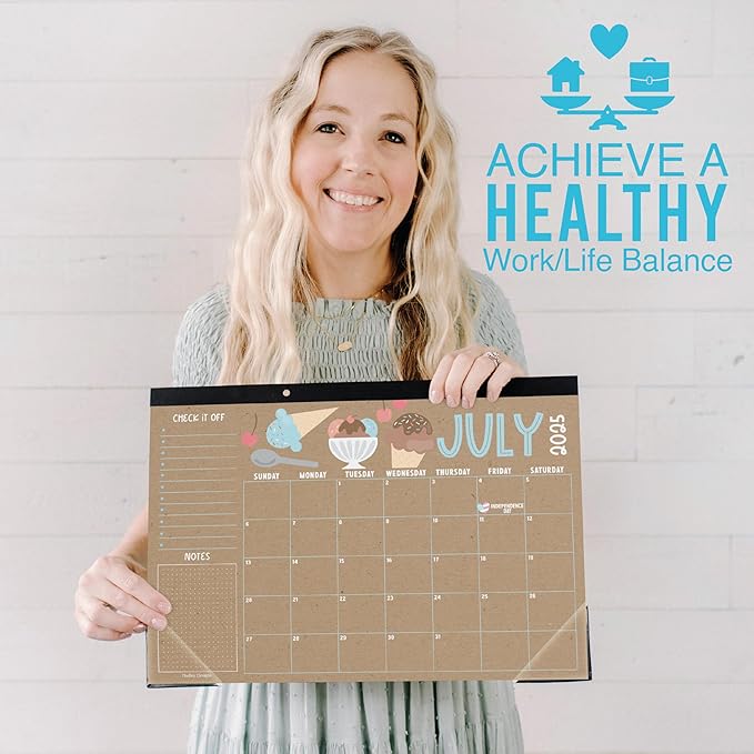 Hadley Designs Large Desk Calendar 2025-2026 - Desktop Calendar 2025, 18-Month Desk Calendars for Home, Office & Classroom, Cute Kraft Classroom Must Haves, Gifts for Coworkers, Teachers & Students