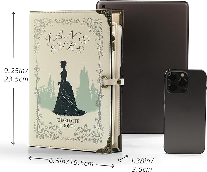 A5 Binder 6-Ring Refillable Vegan Leather Notebook Organizer, Vintage Writing Journal-80 Pages - for Drawing Sketching and Writing, Book Lovers Gifts (Jane Eyre)
