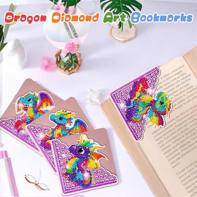 WIVICO 4 pcs Diamond Painting Bookmarks, DIY Diamond Art Kits for Adults, Book Corner - Protecting Bookmark Craft Supplies Kits for Book Lovers(Dragon)