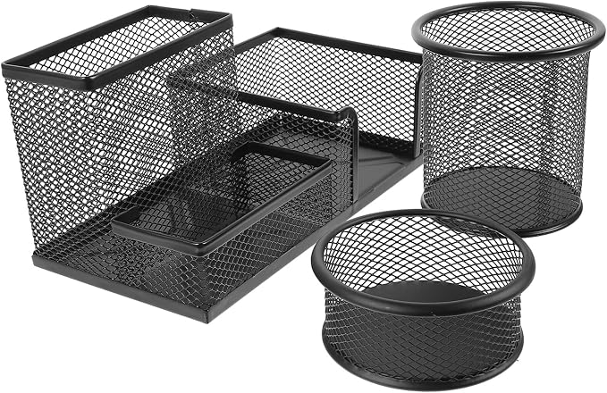 Amosfun Pen Holder Desktop Wire Mesh Desk Organizer Stationary Storage Rack School Home Office Art Supplies