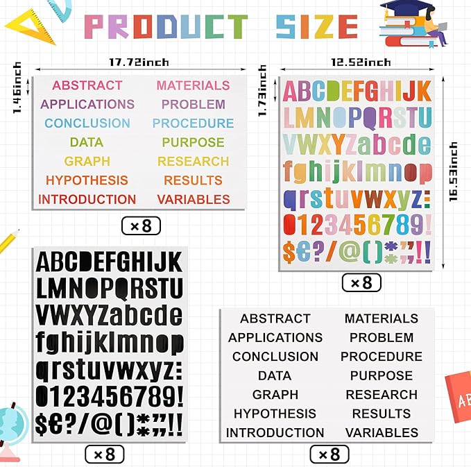 Teling 40 Pcs Trifold Poster Board 36" x 48" Large Science Fair Display Board Lightweight Fold Presentation Paperboard 8 Trifold Display Paperboard and 16 Letter Stickers and 16 Pcs Science Titles