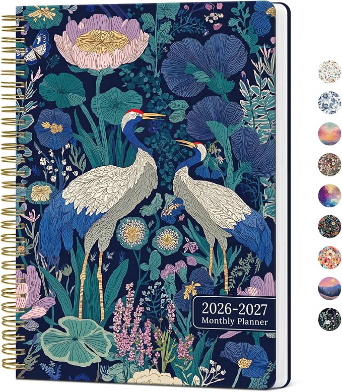 Monthly Planner 2026-2027, Aesthetic 2 Year Months Planner Calendar, 24-Months from January 2026 - December 2027, 26-27 Monthly Calendar Planner, Perfect for School Office Home, 7" x 10" - Midnight Cranes