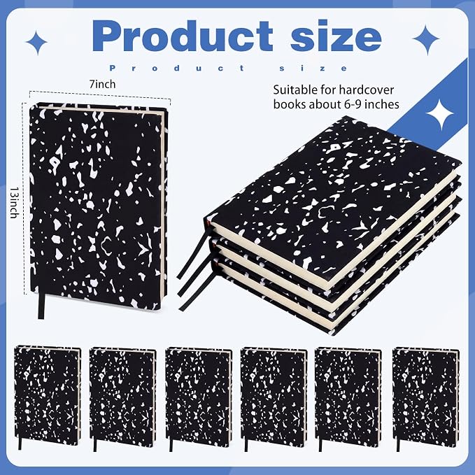 Gilprop 6 Pack Jumbo Stretchable Book Covers, Colorful Covers for Textbook Protection and Care, Washable Reusable Protective for Paperbacks Hardcover Books(Composition Book,Black White,9-11inch)