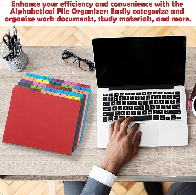 1 Set 25 Alphabet File Dividers A-Z Top Tab File Guides Letter Size 1/5 Cut Tab Manila Alphabetical File Organizer File Cabinet Dividers for Work Office Home School and Desk Organizer (Colorful)