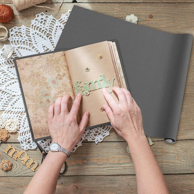 PerKoop Book Cloth for Book Binding 40 x 16 Inch Fabric Surface Paper Backed Bookcover Archival European Durable Strong Bookbinding Supplies Cover Books Album Scrapbooking (Gray)