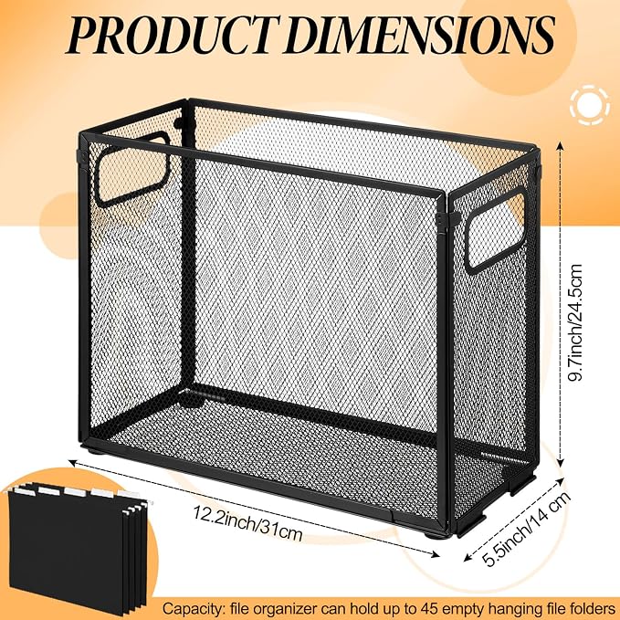 2 Pack Hanging File Holder, 10 Hanging Folders, Metal Mesh, Letter Size Folder Storage, Desktop Storage Cabinets, Office School Document(Multicolor,Small)