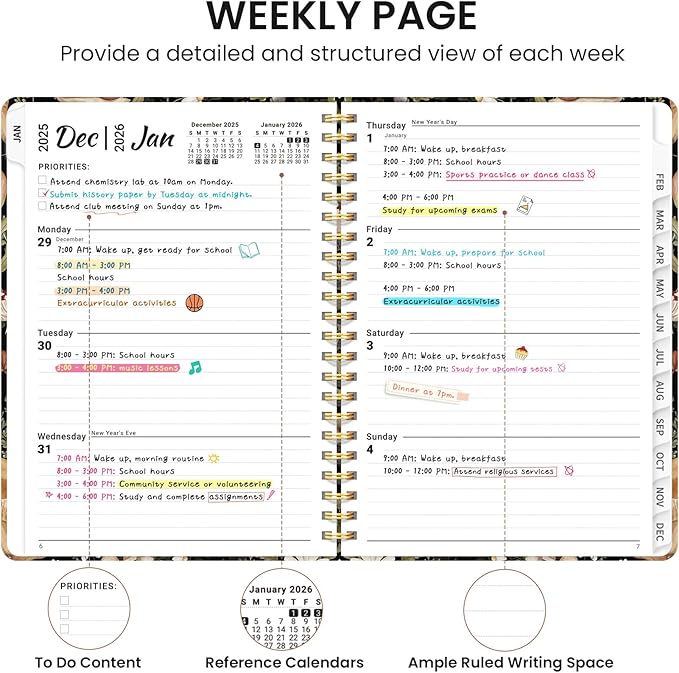 2026 Planner, Monthly and Weekly Calendar Planner for Women, Jan 2026 - Dec 2026, Hardcover Pretty 2026 Agenda Planner Book with Tabs, Spiral Bound, Perfect for School Office Home Supplies, 6.3" x 8.5" - Mushroom