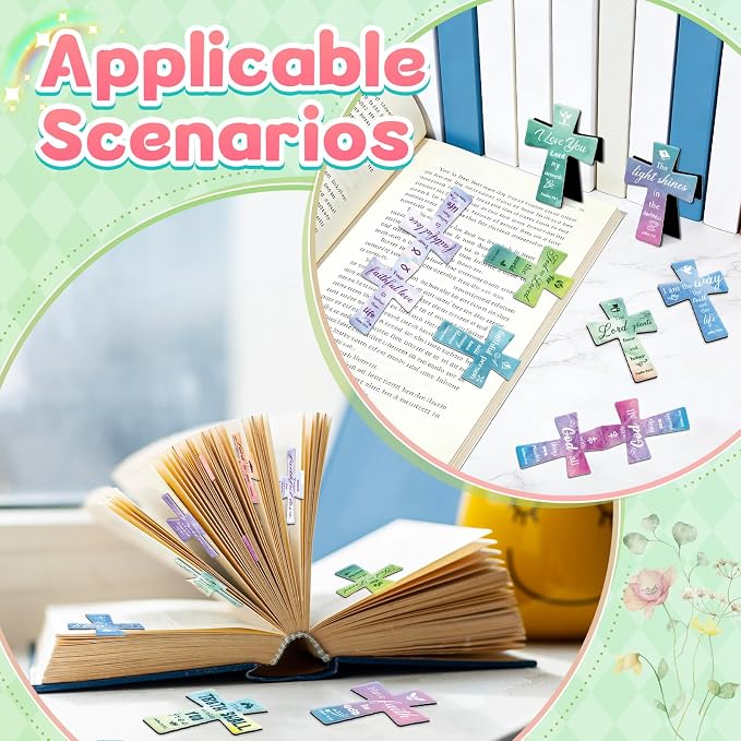25Pack Magnetic Bookmarks Bulk Cross Bible Bookmark Christian Bookmarks for Women Men Kids Adults Teacher Book Lovers Gifts, Book Marks for Reading Religious Verses Magnet Bookmark Clips (Watercolor)