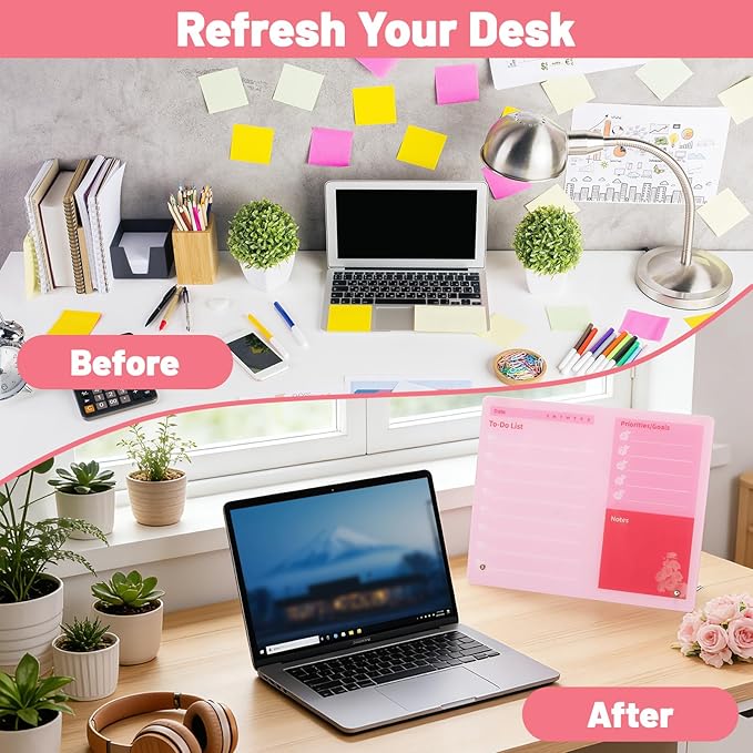 LeMotech Desktop Acrylic Dry Erase Board, 15.7x11.8 inches to-Do List Planner, Tabletop Whiteboard with Stand Office Supplies Includes 2 Markers & 1 Eraser, Pink Rose Pattern, 1 Pack
